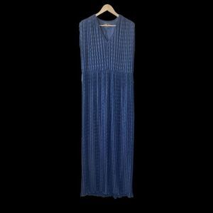 Edith Flagg Vintage Crinkle Pleated‎ Blue Maxi Dress Sz XL